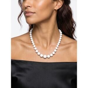 🧚🏻♀️ White Beaded Necklace Gold Tone Spacer Beads 25” Minimalist Vintage Style